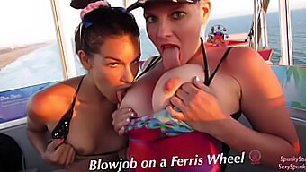 Unmissable Outdoor Threesome With Deepthroat Action On A Ferris Wheel