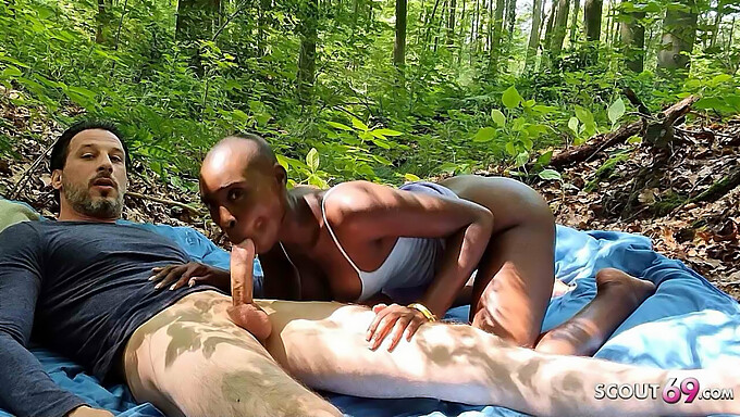 Outdoor Encounter Between Amateur Ebony And German Man With Big Dick