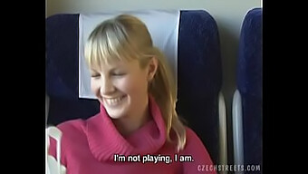 Blonde Babe Gets It On In A Train In Public